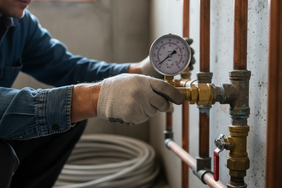 Pressure testing a repaired line during Water Line Repair in Dalmatia
